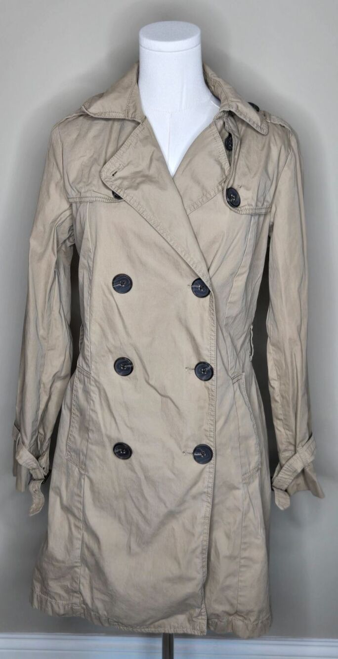GAP Women’s Khaki Trench Coat S Double-Breasted Preppy Academia Classic